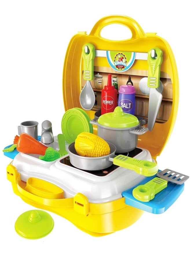 Authfort Luxury Dream Kitchen Set Pretend Play Toys for Girls with Suitcase Carry Case (Yellow) - Image 4
